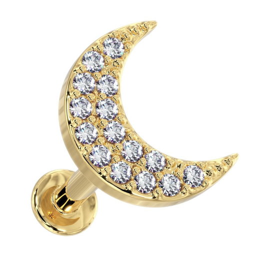Diamond Moon Cartilage Earring Lip Tragus Nose Flat Back Stud