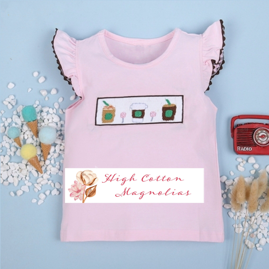 Sbux Coffee & Cake Pops Hand-Smocked Girl's Top | Favorite Coffee Addict Caffeine Please