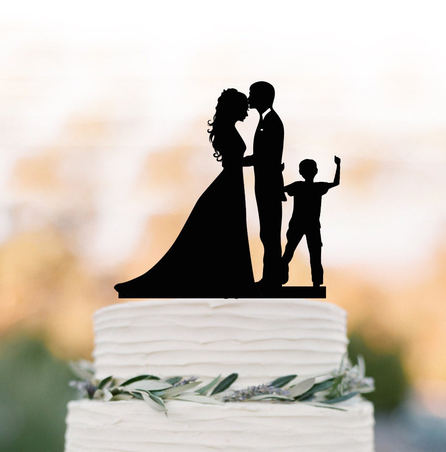 Wedding Cake Topper With Boy, Bride & Groom Silhouette , Funny Wedding Cake Toppers Child