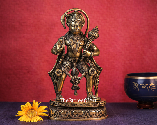 Lord Hanuman Statue, 31cm, Brass Ram Bhakt Standing Idol, Hindu God Of Devotion, Monkey God, Bajrangbali Divine Vanar