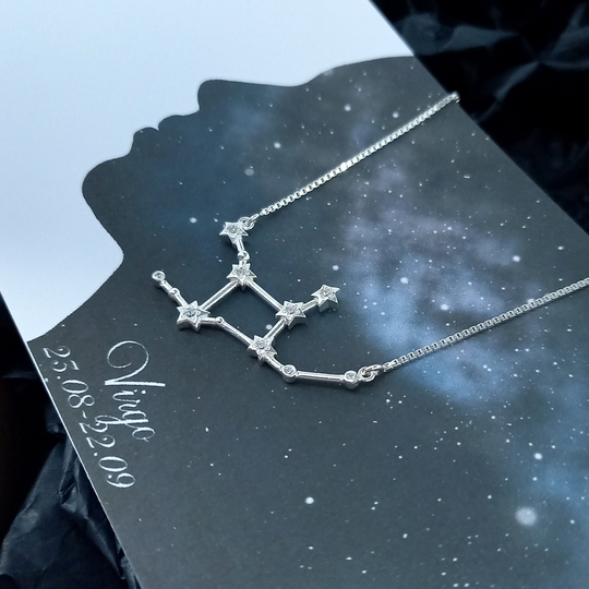 Virgo Sign Sterling Silver Constellation Necklace, Zodiac Jewelry, Cubic Zirconia, Dainty Necklace, Celestial Jewellery, Gift For Her