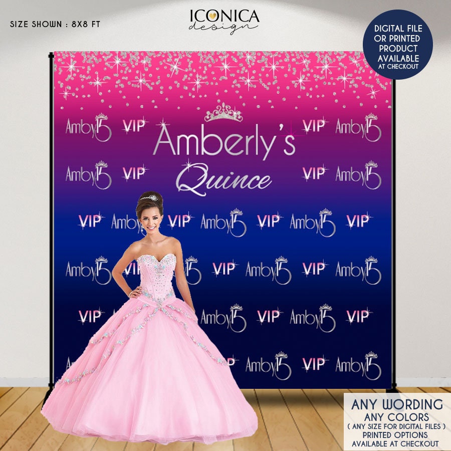 Quinceanera Photo Booth Backdrop, Princess Custom Step & Repeat Banner, Any Age Wording, Printed Or Printable