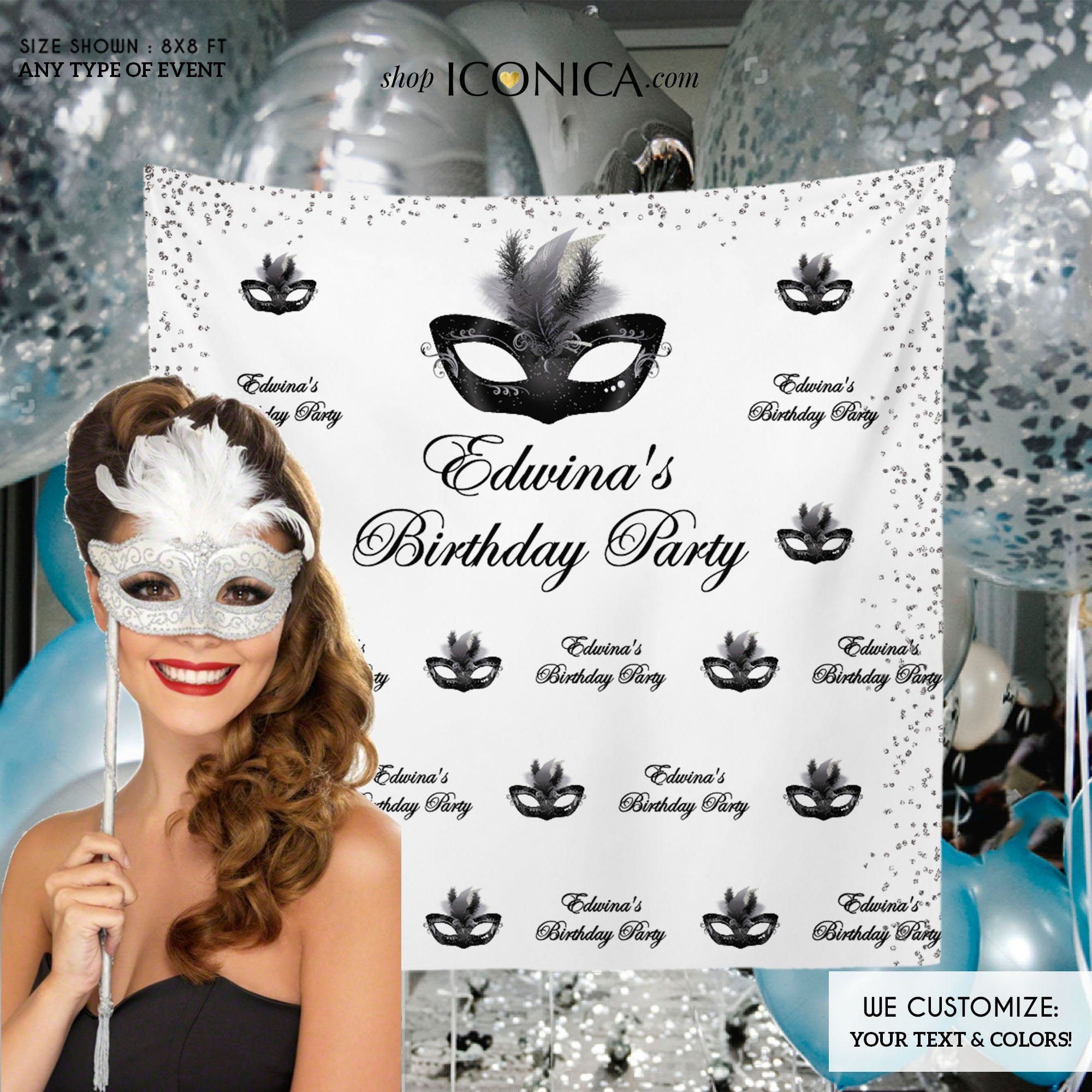 Mardi Gras Party Backdrop, Masquerade Ball Birthday Decorations, Personalized Masquerade Photo Backdrop, Fat Tuesday Backdrop, Any Color