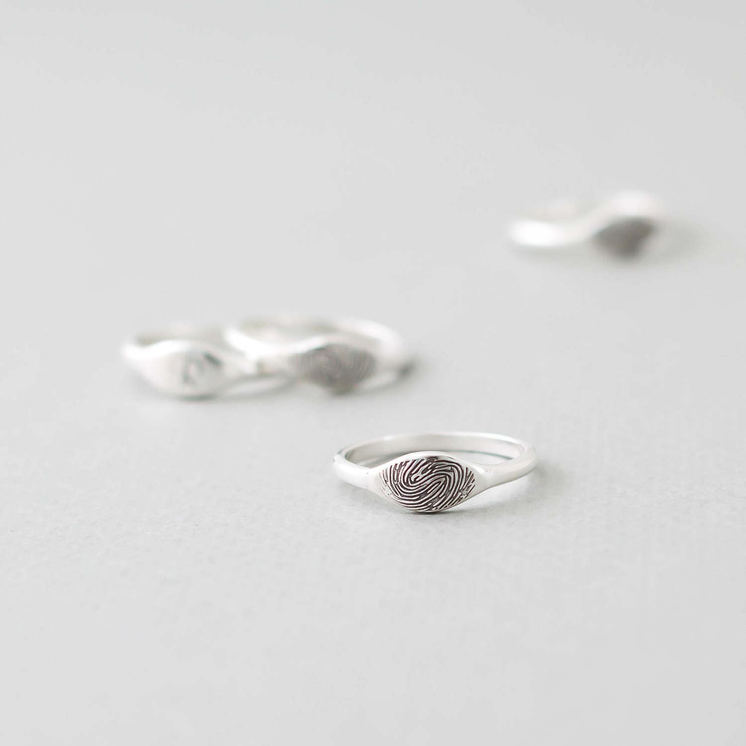 Dainty Fingerprint Ring Custom Stacking Initial Personalized Jewelry in Sterling Silver Mother's Gift Rm34F51