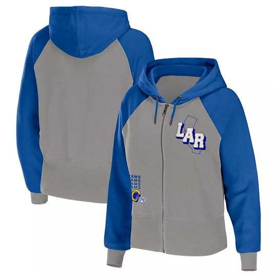 Women's WEAR by Erin Andrews Gray Los Angeles Rams Colorblock Full-Zip Hoodie, Size: Small, Grey