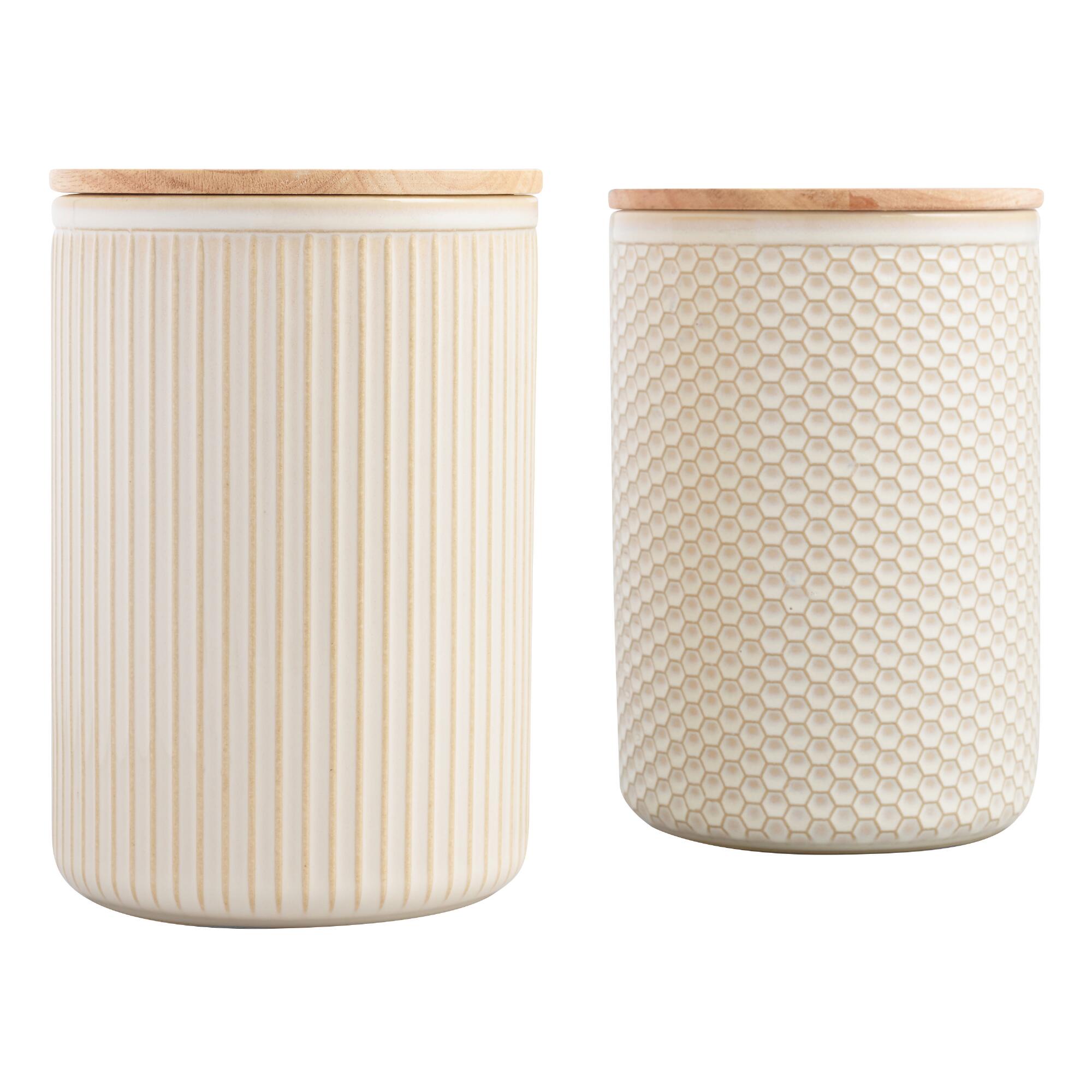 Large Natural Textured Ceramic Canisters with Lids Set of 2 by World Market