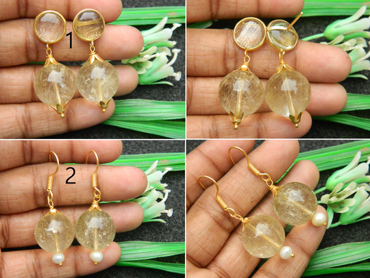 Rutile Earring Earring, Drops Earrings, Rutile Stud, Beautiful Jewelry, Charm Natural Gemstone, Fashion Gift For Her, Sale