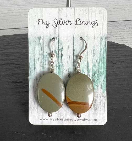 Wild Horse Picture Jasper Gemstone Sterling Silver Handmade Dangle Earrings