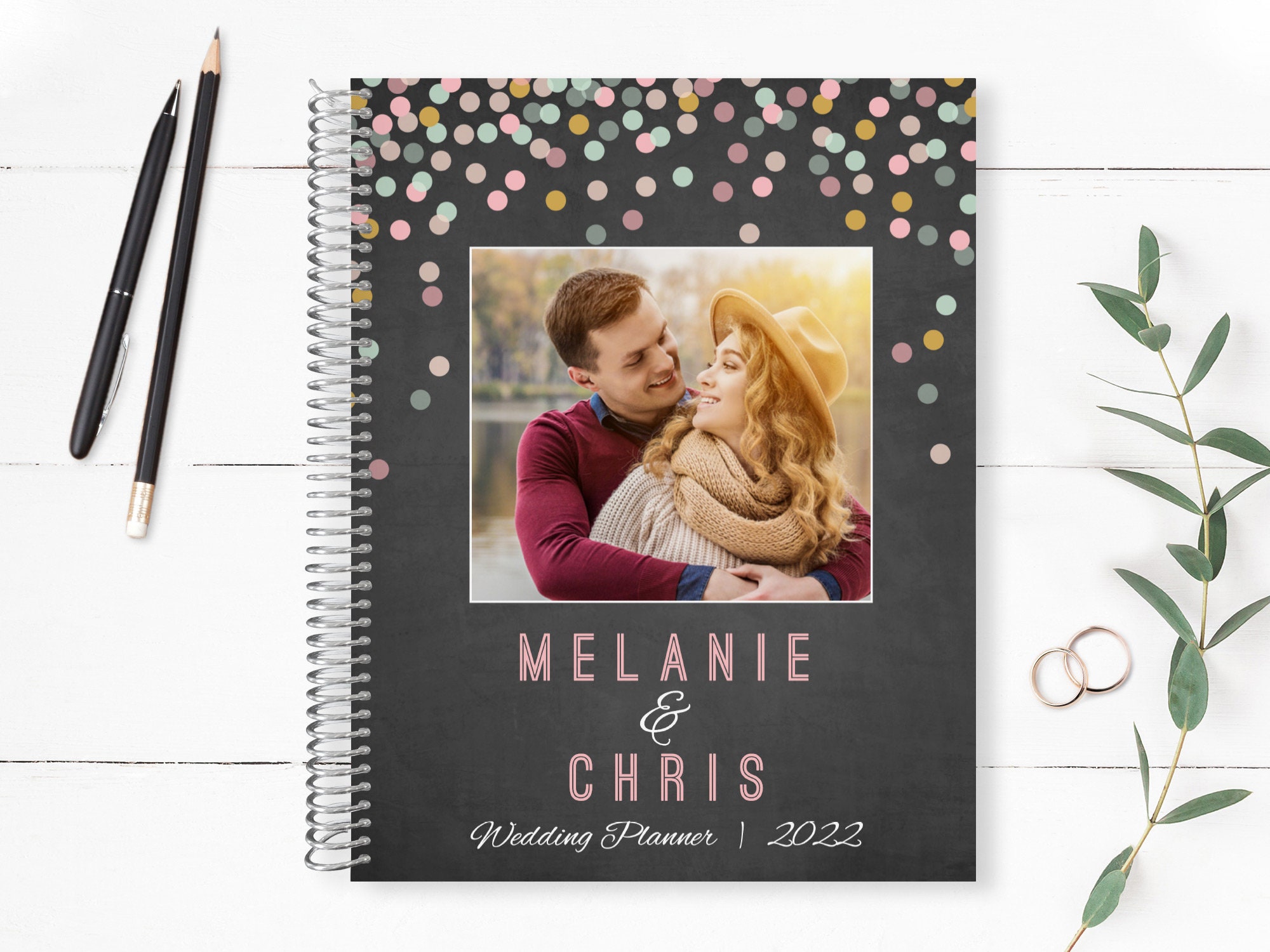 Custom Wedding Planner, Planner Organizer, Engagement Gift For Bride, Bridal Gift Idea, Planning Guide, Colorful Confetti