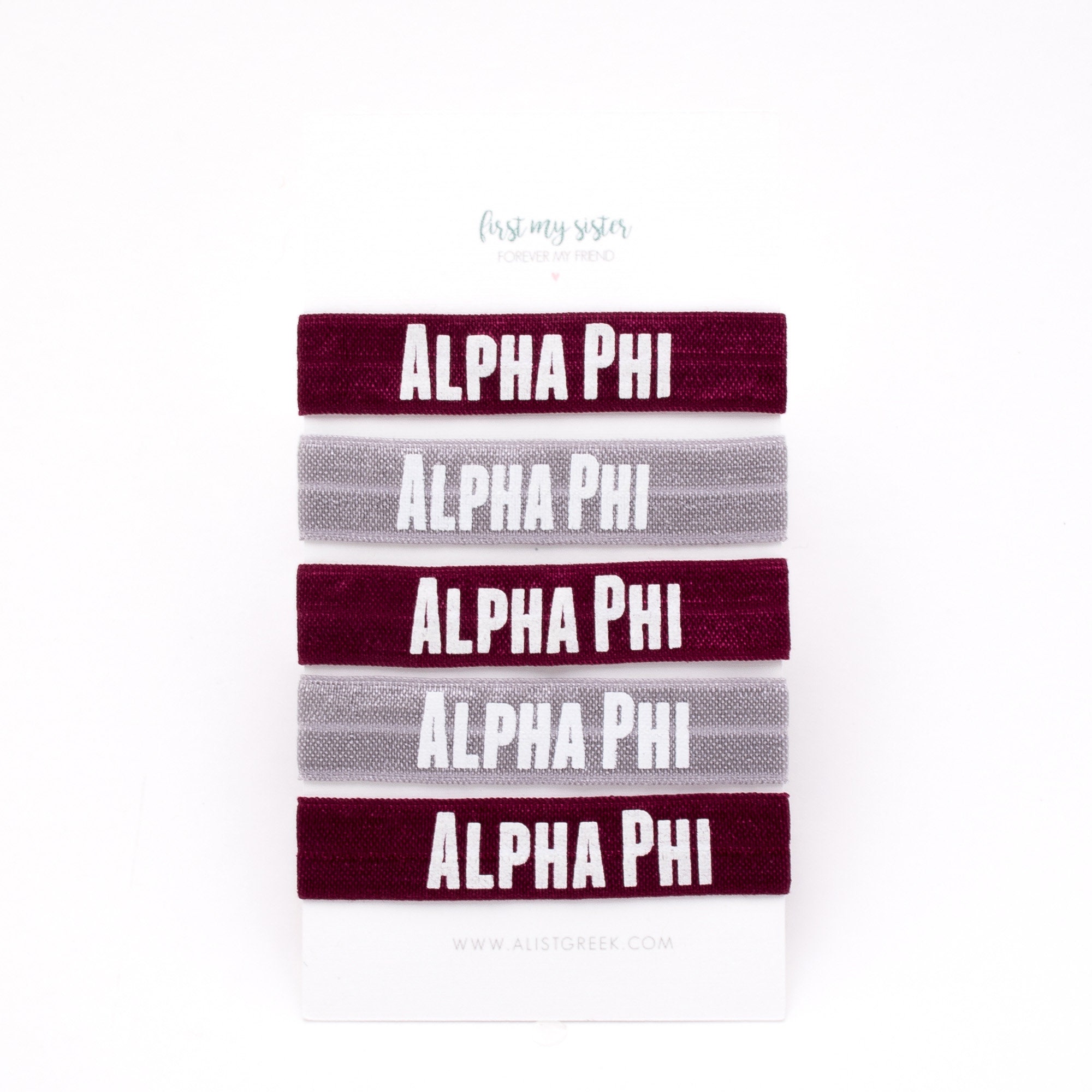 Alpha Phi Sorority Elastic Hair Ties, Aphi Ties 5 Pack, A No Bump Hairbands, Tie Set