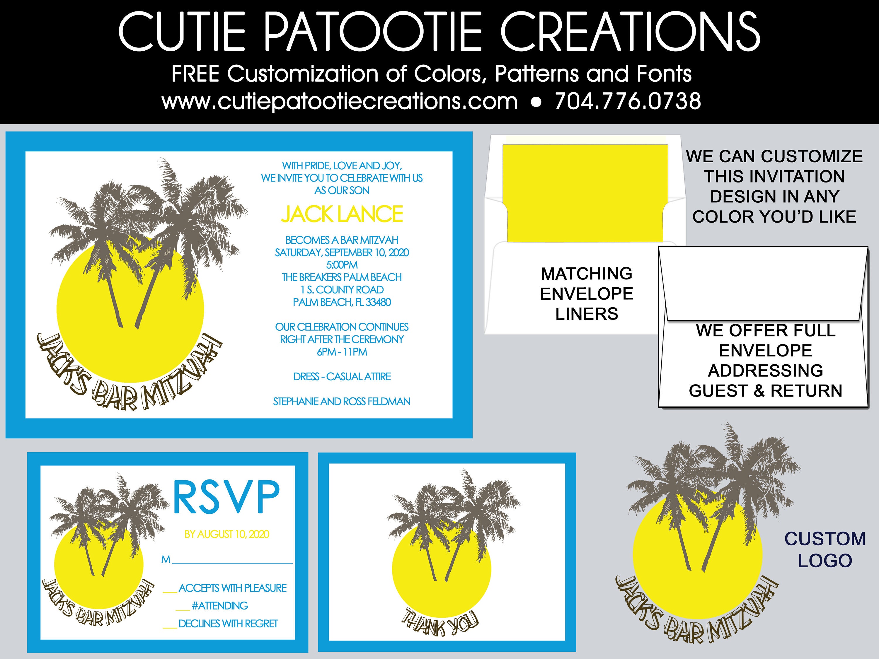Beach Themed Bar Mitzvah Invitation - Destination Invitations Guest Return Addressing Rsvp Info Celebration Card