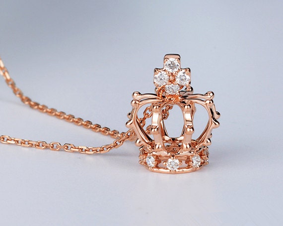 Hx Jewelry | Diamond Crown Pendant Necklace in Solid 18K Gold/Tiara Pendant/Custom Fine Jewelry/Personalization Design/Gift For Her