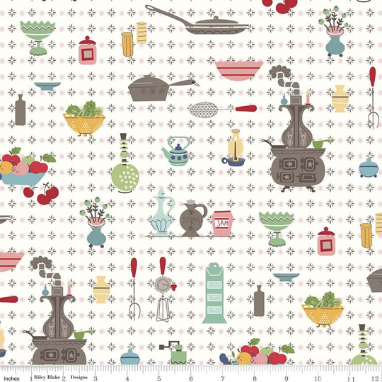 Cook Book Wallpaper Quilting Fabric By Lori Holt For Riley Blake Designs, Cotton Fabric, Sold in 1/2 Yd Increments, C11750-Multi