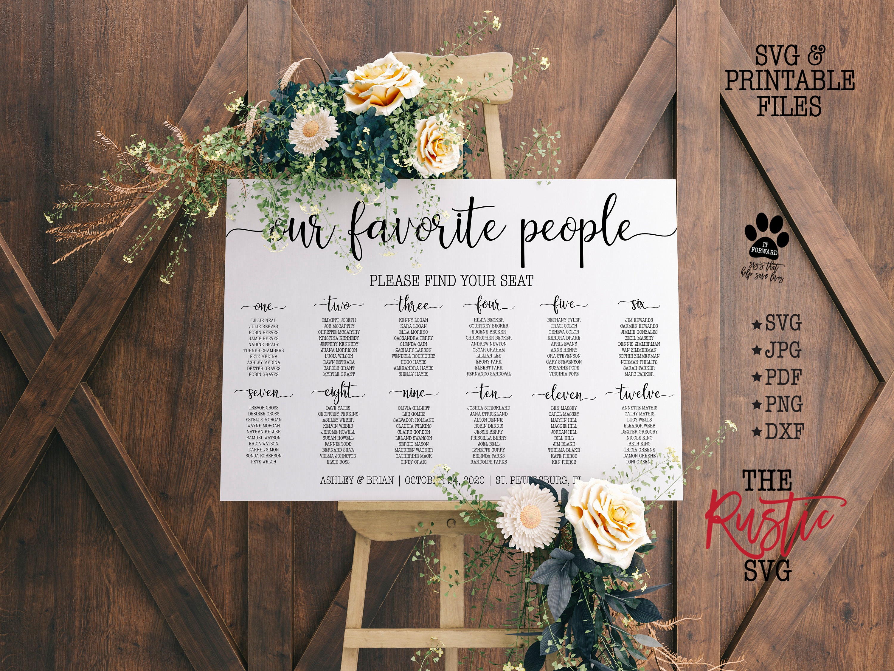 Printable Wedding Seating Chart, Chart Wedding, Personalized Svg, Pdf, Jpg, 005