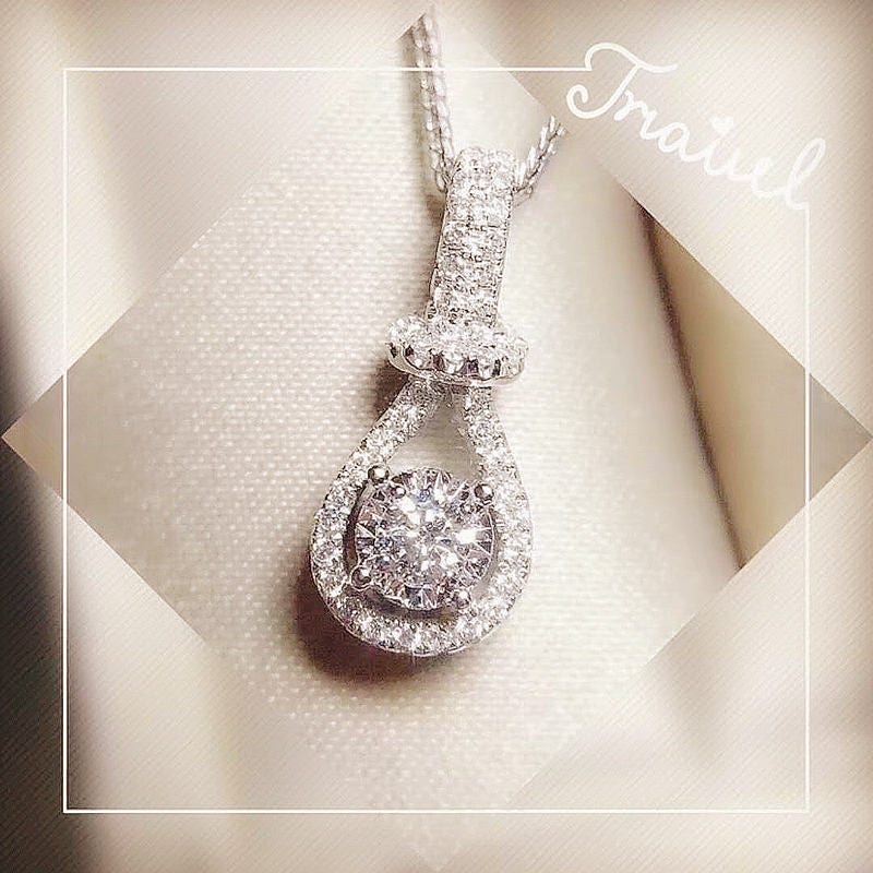 Diamond Drop Tie Knot Pendant Necklace in Solid 18K Gold/Custom Fine Jewelry/Personalization Design/Gift For Women & Girls