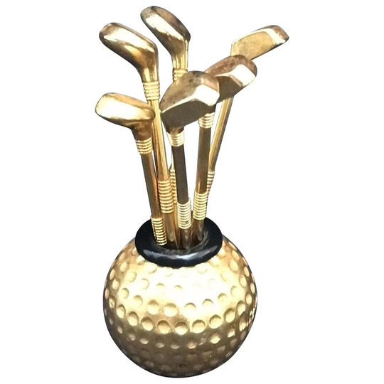 Cocktail Picks Vintage Golf Golden Decor Mid Century Appetizer Forks Olive Golden Metal Seafood Gift Gift For Golfer Bar Cart Decor