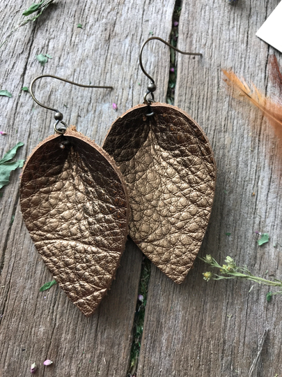 Copper Metallic Leather Petal Earrings