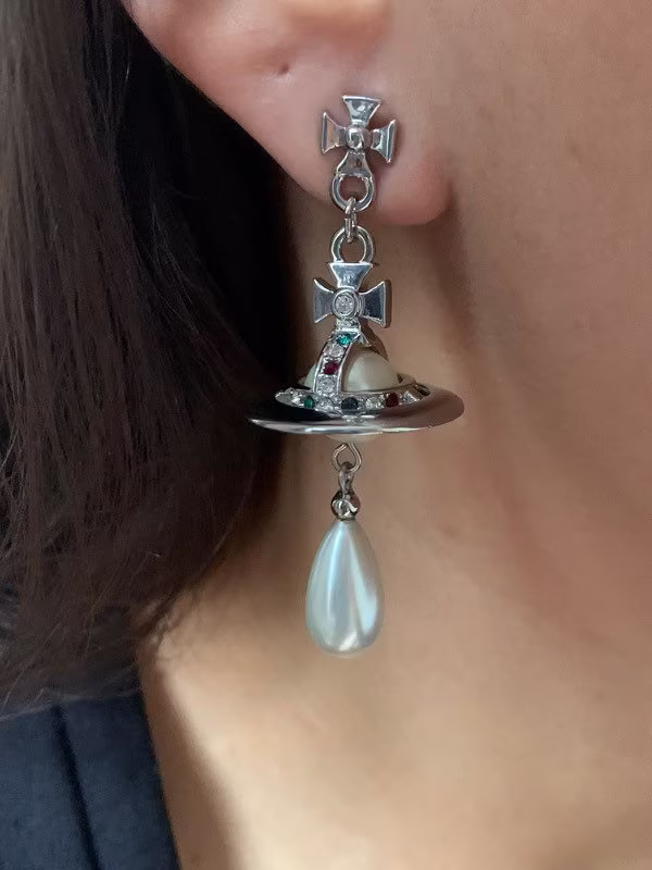 15mm Pearl New in Box Vivienne Westwood Silver Pearl Orb Drop Earrings