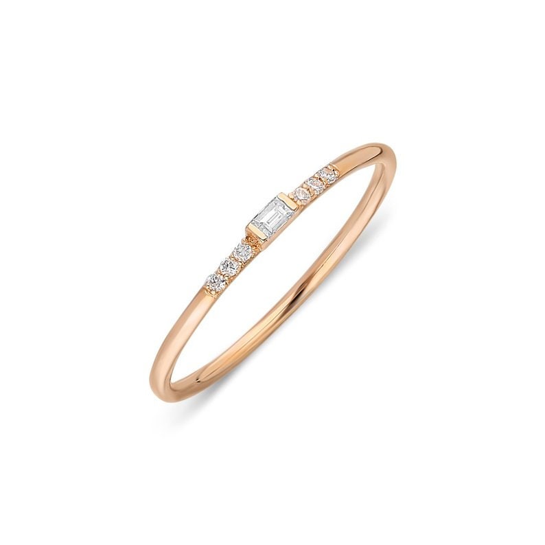 Baguette Diamond Ring | 14K Solid Gold Minimalist Wedding Band Dainty Delicate Promise Simple