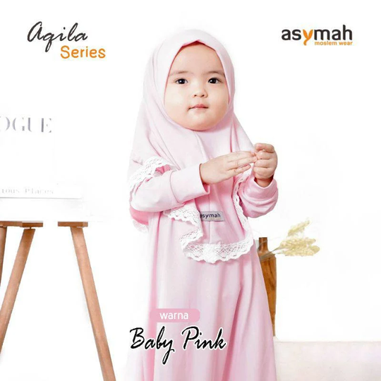 0-3 Years Old Baby Hijab & Dress Baby Pink Colour Aqila Series