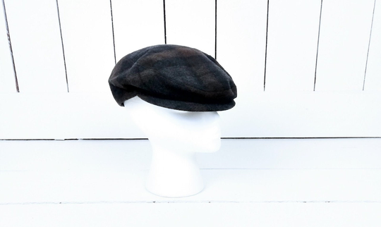 Vintage Brown/Grey Plaid Wool Blend Irish Newsboy Cap/Tartan Plaid/Checkered Paperboy Hat/Medium