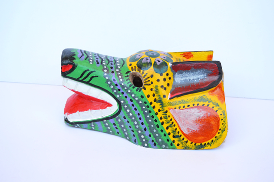 Beautiful Colorful Dog Wooden Mask/Guatemalan Art Vintage Craft Mayan Hand Carved, Painted Wall Hanging Folk