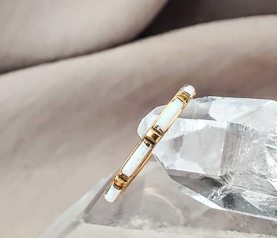 Titanium Gold White Opal Bars Hoop Cartilage, 16G Implant Grade Conch Earrings, Outward Lab-Created Segment Ring