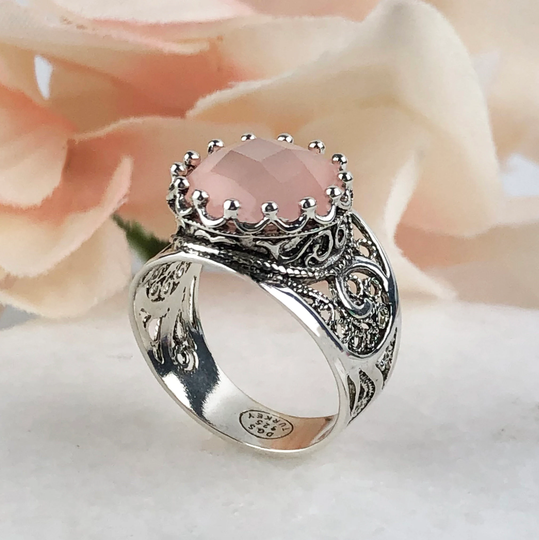Pink Chalcedony Ring, 925 Sterling Silver Genuine Gemstone Handmade Artisan Crafted Ring Women Jewelry Gifts Boxed For Her