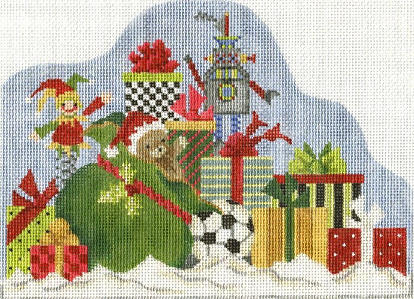Needlepoint Handpainted Christmas Kelly Clark Sack Full O Presents 8x6 -Free Us Shipping