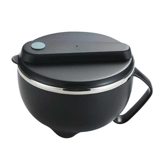 Stainless Steel Noodle Rice Soup Bowl with Lid Handle Food Container Lunch Box - black, 1