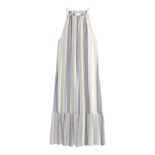 Ivory and Blue Textured Stripe Azul Estrella Dress: White - Small by World Market