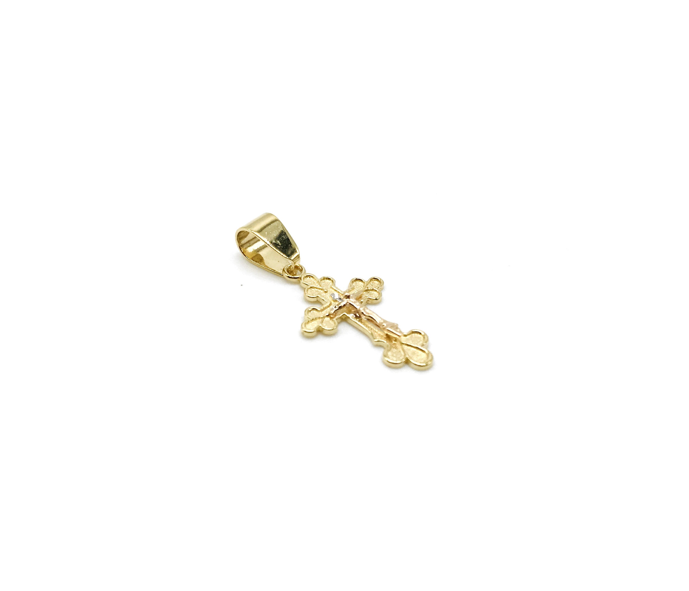 18K Gold Cross Solid Pendant For Necklace & Chain Yellow Simple For Men Women Italian