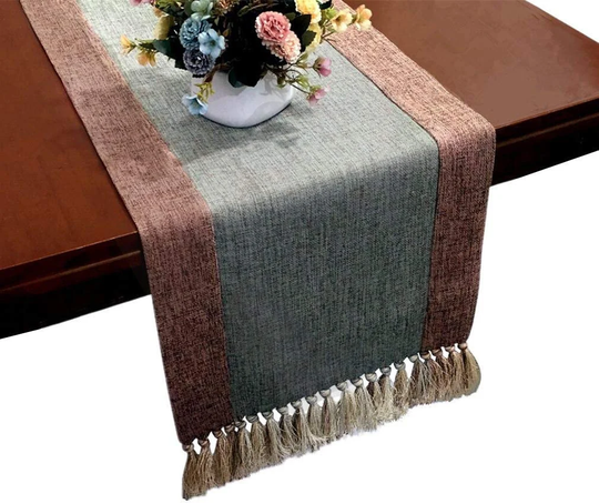 15 X 71 Inch Cotton Linen Blend Table Runner With Fringe, Rustic Woven For Christmas Decoration, Dinning Room Farmhouse Run