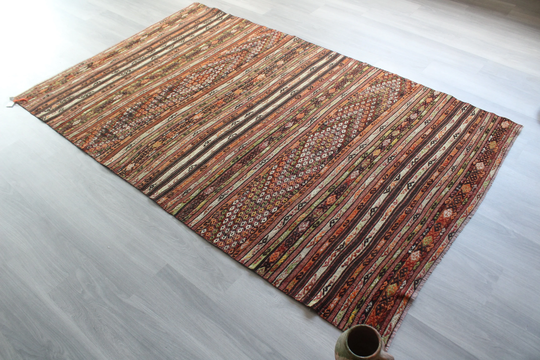4'8"x7'7" Ft, Vintage Jijim Kilim Rug, Striped Ethnic Kilim, Bohemian Coloured Area Rug
