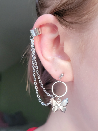 3 Styles-Kpop Cuff Butterfly Chain Earrings Girl Group Aespa Twice Itzy Blackpink Stayc Bts Enhypen Txt Nct127 Nct Dream Wayv Steel