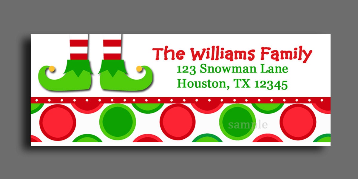 Christmas Elf Feet Address Labels Printed Enclosure, Gift Tag Or Return Label