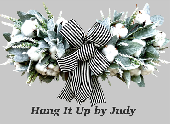 Farmhouse Lambs Ear Cotton Swag, Everyday Wreath, Decor, Grapevine Stem Wreath
