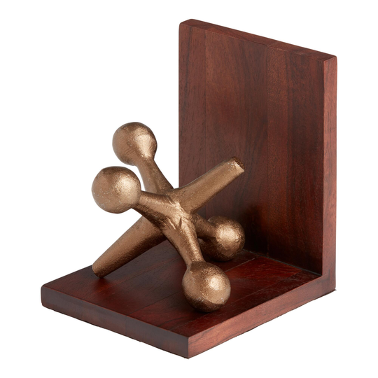 Wood and Gold Metal Jacks Bookends: Brown/Gold by World Market