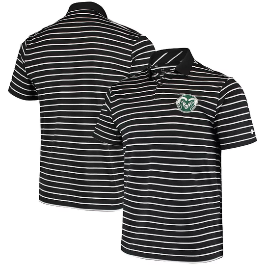 Men's Under Armour Black Colorado State Rams Wordmark Stripe Performance Polo, Size: Small, CST Black