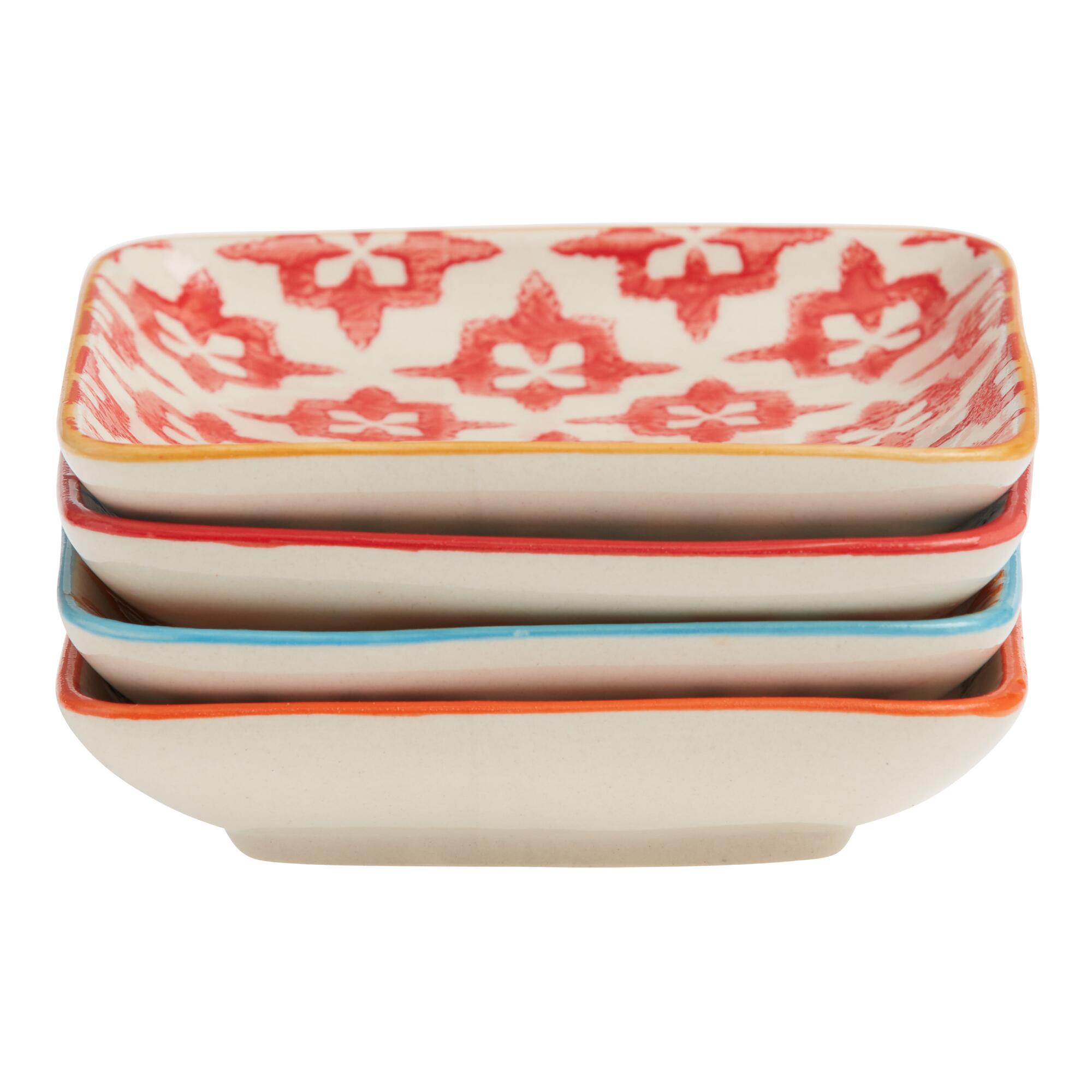 Square Pad Print Soy Sauce Dishes Set of 4 - Porcelain by World Market
