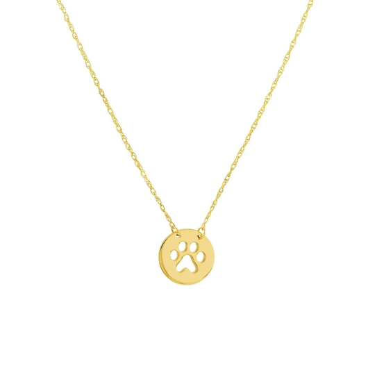 Mini Paw Adjustable Rope Chain Necklace Real 14K Yellow Gold Up To 18"