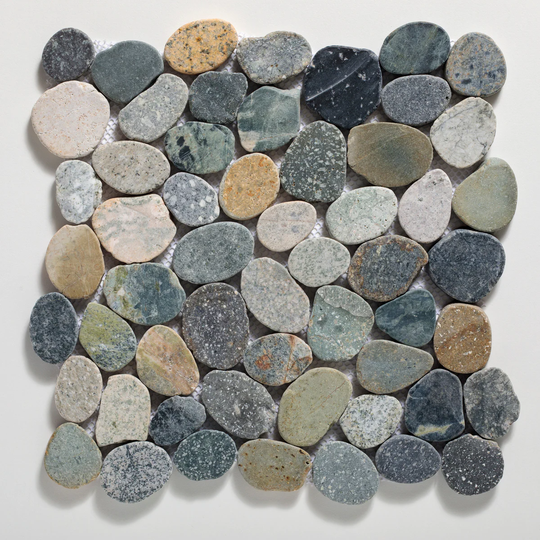 Tile Connection Sliced Pebble Tile 11-Pack Grey Blend 12-in x 12-in Honed Natural Stone Pebble Floor and Wall Tile | XS3PGO