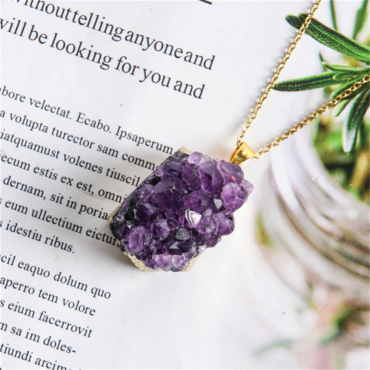 Amethyst Druzy Pendant Purple Necklace, Raw Quartz Healing For Men & Women