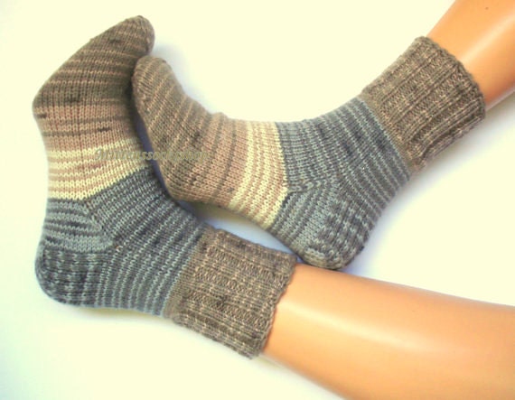 Beige Gray White Hand Knitted Socks Women's Girl's Men's Athletic Winter Warm Gift Idea 2021