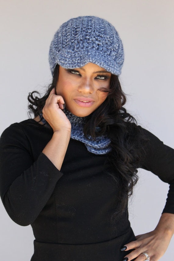 Blue Blend Cap & Neck Warmer - Handmade Crochet Set-Newsboy Set