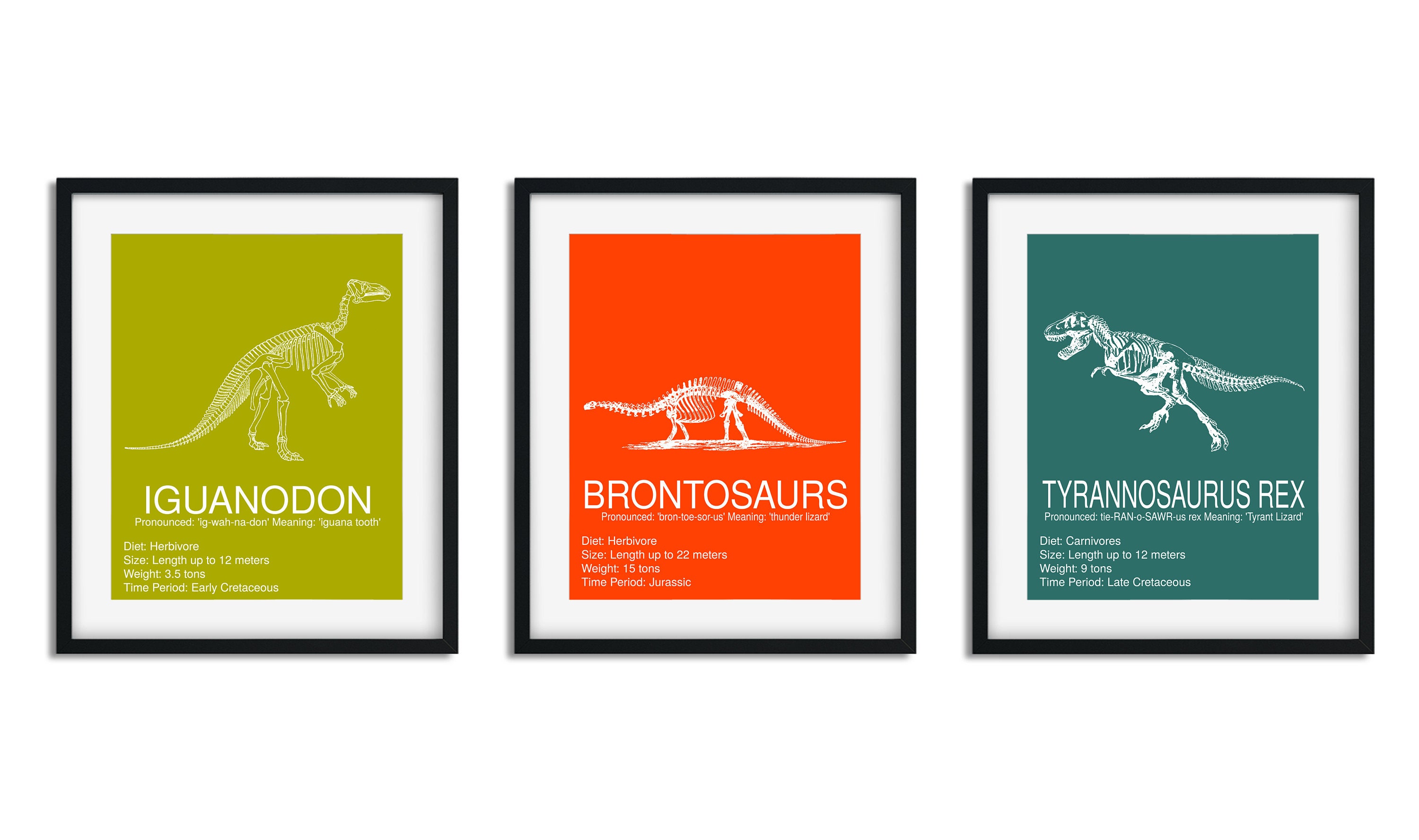 Dinosaur Wall Art For Boys Room, Skeleton, Prehistoric Print