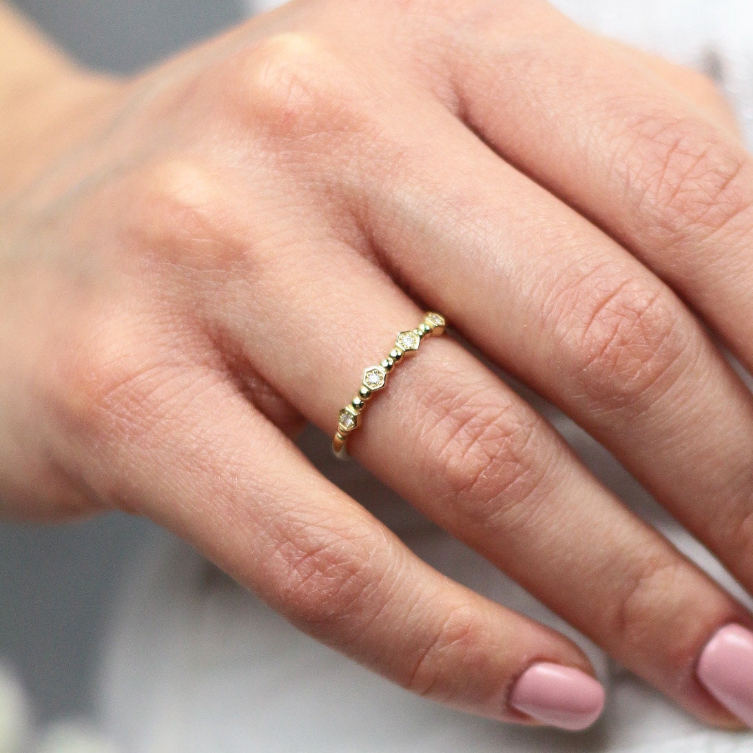 Elegant Diamond Band-14K Solid Gold Ring-4 Ring-Handmade Ring-Diamond Wedding Band-Minimalist Ring
