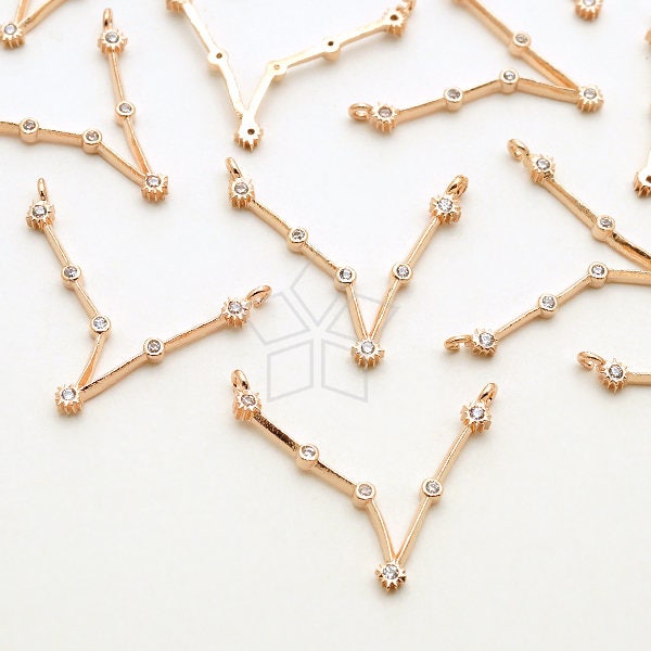 Pd-2081-Rg/2 Pcs - Zodiac Sign Sideways Pendant, Constellation, Pisces, February, March Birthday, Rose Gold Plated Brass 17mm X 16mm