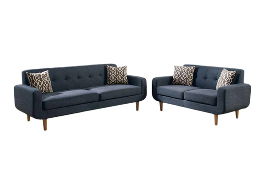 Poundex Saul Midcentury 2-Piece Polyester/Polyester Blend Dark Blue Living Room Set | F6526