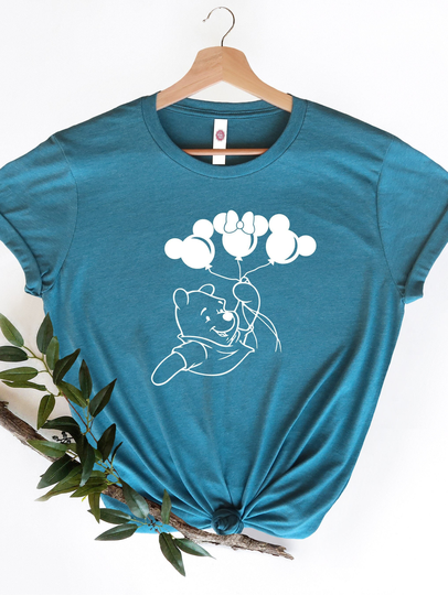 Mickey & Minnie Winnie The Pooh Shirt, Cute Bear Tee, Balloon Teddy Gift For Husbands, Family Matching Tee